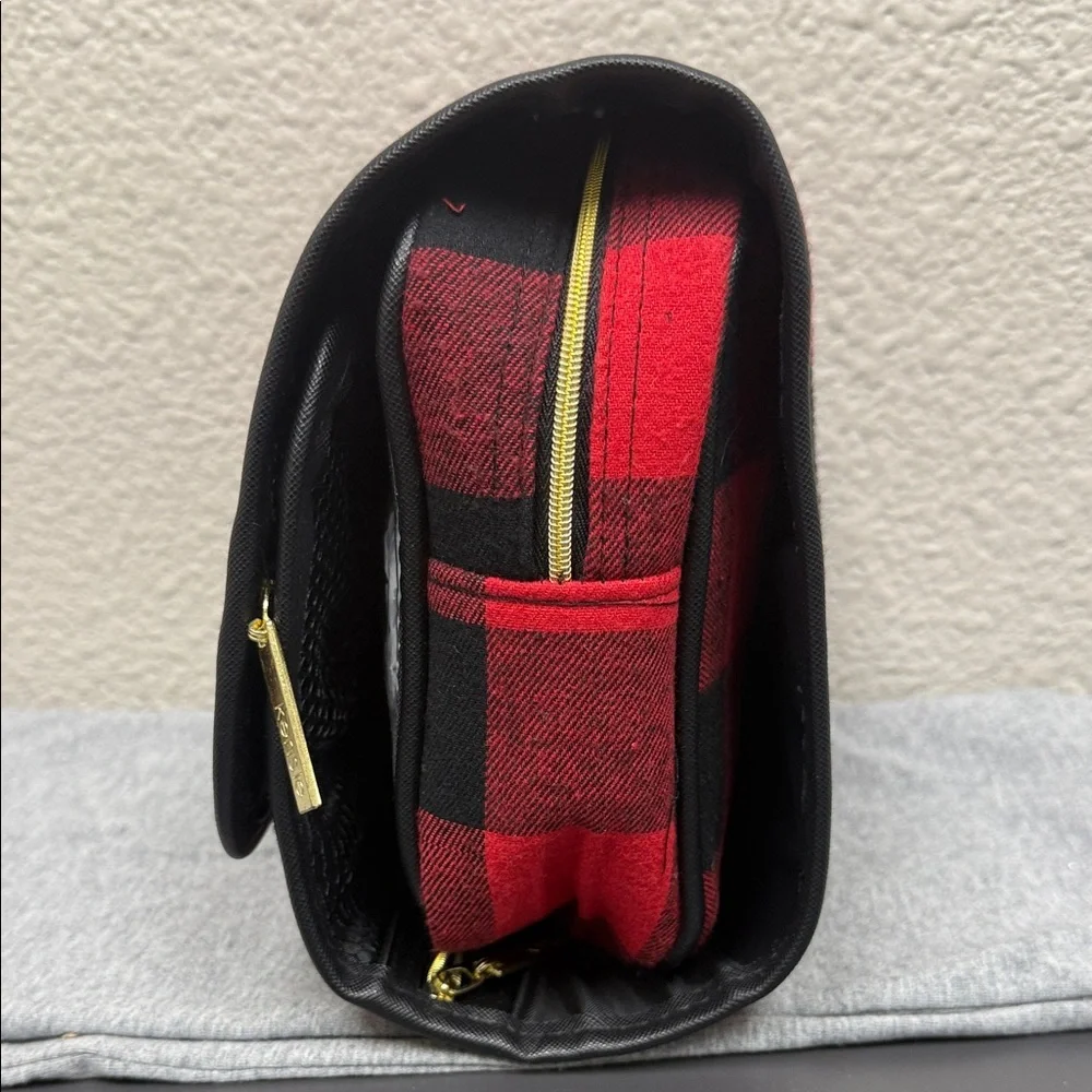 Kensie Red and Black Travel Makeup Plaid Bag
